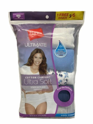 Hanes Women's 6 Pack Ultimate Cotton Comfort Ultra Soft Brief/Panti - Small & XL - Image 1 of 2