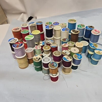 Vintage Lot 81 Wood & Plastic Mixed Spools of Sewing Thread Various Colors  - Image 1 of 4