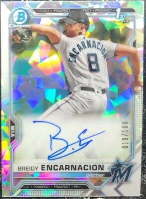 BREIDY ENCARNACION ⚾ 2021 Bowman Chrome ATOMIC CRACKED REFRACTOR AUTO 10/100 RC - Image 1 of 4