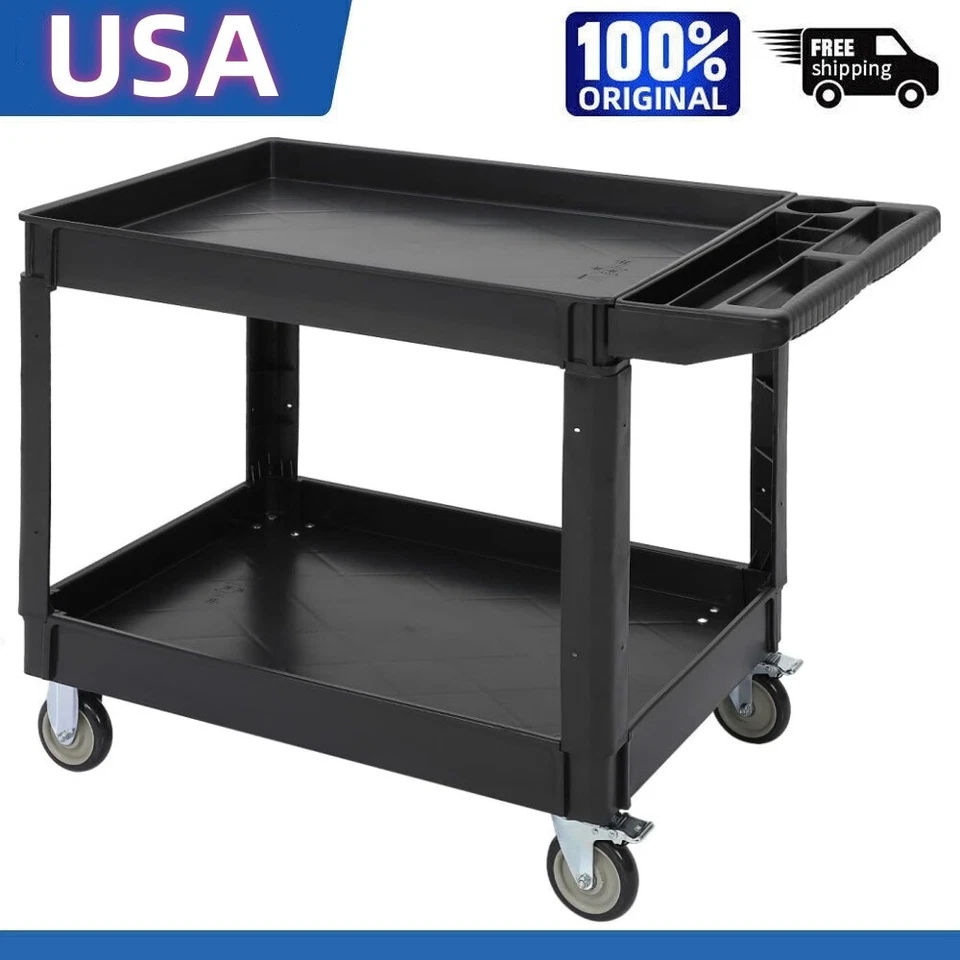 Carro utilitario con asa de almacenamiento ruedas de carro utilitario de 2 estantes 500 libras resistente  Foto 1 de 4