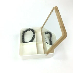 Yeake Table Top Mirror With Storage Makeup Organizer Box With Bamboo Lid - Picture 1 of 6