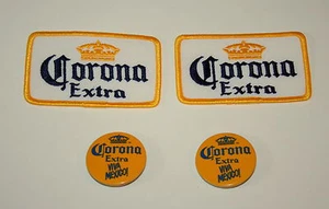 Set of 2 Vintage Patches & 2 Pins Beer Corona Extra Viva Mexico 1990s NOS New - Picture 1 of 2