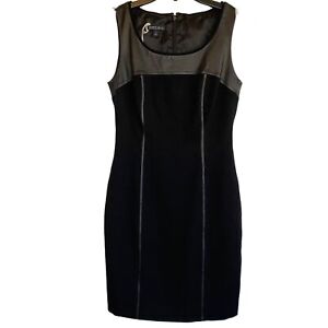 Lafayette 148 woman's petite size 2 sheath leather trim sleeveless black dress