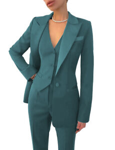 Womens 3Pcs Formal Suit  Notch Lapel Jacket Prom Slim Fit Groom Blazer+Vest+Pant