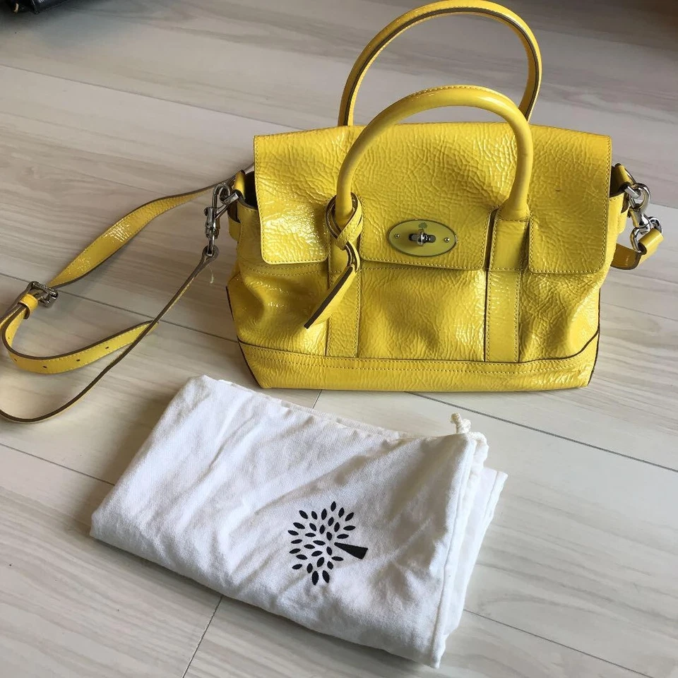 Bolso de Cuero Mulberry Bayswater Mini Turnlock Solapa Amarillo H20 x W30x D16 cm Foto 1 de 4
