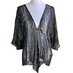MACK and MACK Sheer Silk Open Front Blouse Womens Large Black Mesh Witchy Goth - Picture 1 of 10