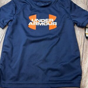 Under Armour 3T Navy Orange Logo Short Sleeve Tee Shirt