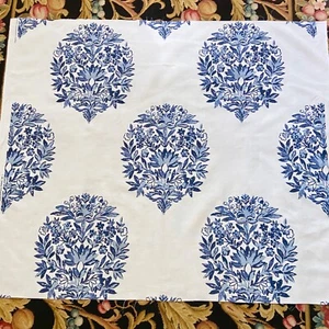 Thibaut Ridgefield Fabric in Blue Abstract Floral Print Linen Cotton Blend 49" L - Picture 1 of 7