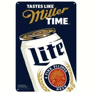 MILLER LITE CAN "TASTES LIKE MILLER TIME" 8x12" TIN METAL SIGN GARAGE MANCAVE - Picture 1 of 1