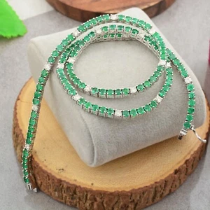 11.06 Tcw Zambian Emerald Gemstone SI/H Diamond Necklace Gift 10k White Gold - Picture 1 of 8