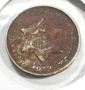 1853 3 Cent Silver with XF Details corroded KM#88 (269) - Picture 1 of 2