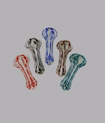  GLASS TOBACCO PIPE GLASS HAND PIPE 2.5" LONG COLORFUL LINES ASSORTED HAND BLOWN - Image 1 of 2