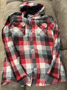 JOHNNY CUPCAKES OLDER DESIGN FLANNEL W/ HOOD ORIGINAL SIZE XL VERY NICE RARE - Picture 1 of 4