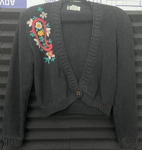 Sk & Company Women's Vintage Black Floral Sweater Cardigan Size Small Button - Picture 1 of 11