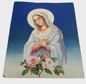 Stampa artistica religiosa Vergine Maria italiana vintage in cartella fotografica - Foto 1 di 3