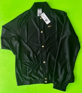 Reebok Gold Snap Basketball Jacket Men's SM Satin BLACK Fabric Casual Coat NWT! - Picture 1 of 14