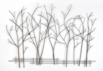 Wandbild STICKS Metallbild Wanddekoration Wandobjekt silbernem Metall Baummotiv - Bild 1 von 4