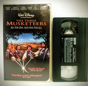 The Three Musketeers 1993 Disney VHS Charlie Sheen Kiefer Sutherland Tim Curry - Picture 1 of 3
