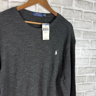 Polo Ralph Lauren Negro Carbón Texturizado Manga Larga Cuello Redondo Camiseta Para Hombres 2XL Foto 1 de 4