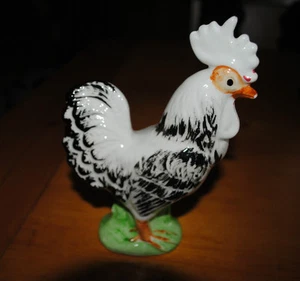WHITE & BLACK PORCELAIN ROOSTER CHICKEN - Vintage Antique #3 - Picture 1 of 5