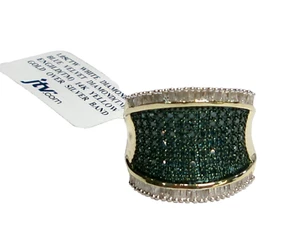 JTV 1.05 ctw White & Blue Velvet Diamond Engild 14k Over Sterling Wide Ring 9 - Picture 1 of 6