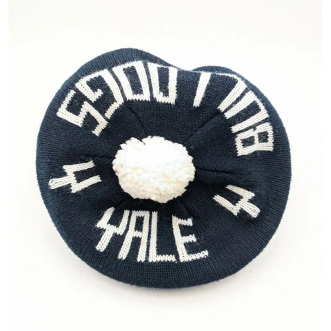 Vtg Yale Bulldogs Knit Cap Navy Ivy League Pompom 60s Newsboy Hat Short Brim Cover