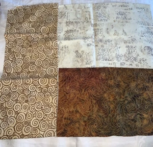 Cottons Frabric Ivory Beige Prints Lot of 3 Brown quilting or crafts FQs - Picture 1 of 5
