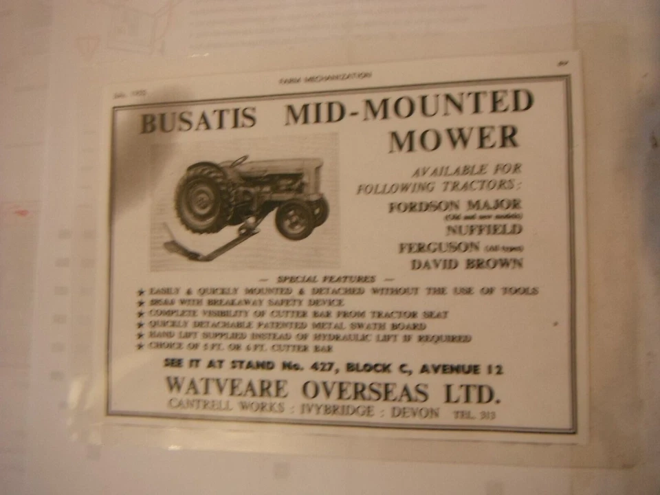 VINTAGE, "BUSATIS" WERBUNG FÜR MITTELANBAUTRAKTORMÄHER (LAMINIERTE FOTOKOPIE) - Bild 1 von 1