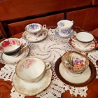 Lot de 6 tasses à thé et soucoupes vintage égalées, décoration de fête de mariée ou d'alice