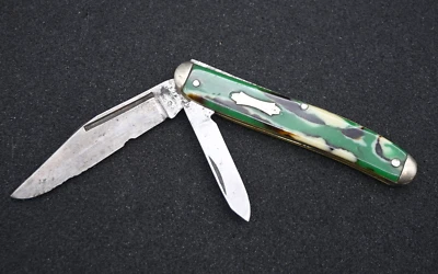 🗡️ Antiguo cuchillo colonial Jack de 2 hojas - Paneles verdes/blancos/negros - Providence Foto 1 de 4