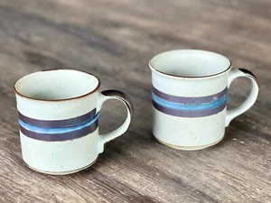 2 Vintage Otagiri Horizon Stoneware Pottery Mugs 12 oz Blue Brown Collectible - Picture 1 of 21
