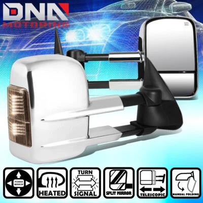 ДЛЯ 1999-2002 SILVERADO SIERRA ПАРА ПИТАНИЯ + СВЕТОДИОДНЫЙ ПОВОРОТНИК ХРОМ БУКСИРОВОЧНОЕ ЗЕРКАЛО - Изображение 1 из 4