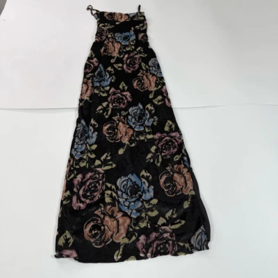 ASOS Maxi 连衣裙女式 8 天鹅绒 Burnout Devore 一脚蹬系带背部绑带黑色 — 第 1/4 张图片