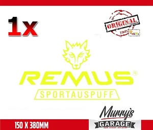 Remus Exhaust 150x380mm Neon Gelb Aufkleber, Sticker, Autocollant, Sportauspuff - Picture 1 of 2