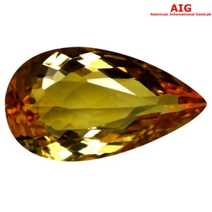 3.38 ct AIG Certified Pear Cut (13 x 7 mm) Orange Yellow Imperial Topaz Stone - Picture 1 of 4
