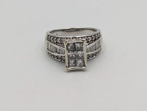 14k White Gold Diamond Cluster Ring Princess Cut Diamonds (Size 8.5)(9G) - Picture 1 of 19