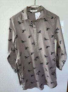 H&M Girls Horse Unicorn shirt Dress SIZE 10 brown with black belted NWT S17 - Picture 1 of 9