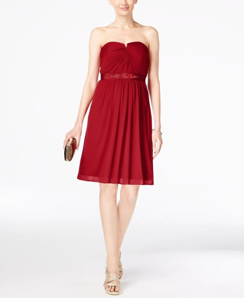 Adrianna Papell Womens Red Embellished Strapless Cocktail Dress 2 BHFO 7122