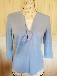 Hasting Smith Top Petite Small Blue White 2fer 3/4 Sleeve EUC - Picture 1 of 8