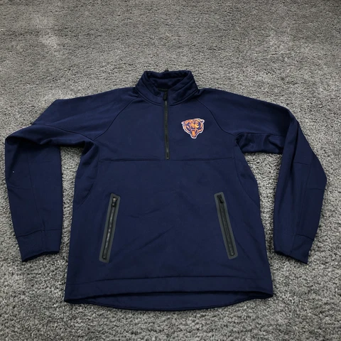 Chicago Bears Sweater Men Medium Blue Pullover Quarter Zip Sweatshirt Jacket NFL Cover