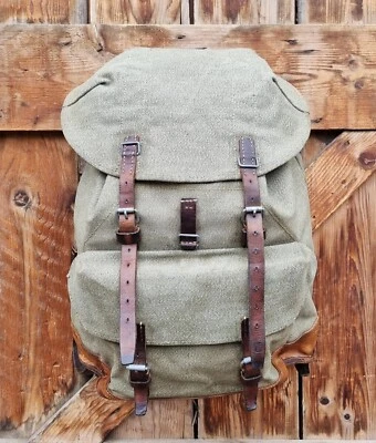 Robuster, alter Schweizer Armee Rucksack, Segeltuch & Leder Original 1959, Nr.32 - Bild 1 von 4