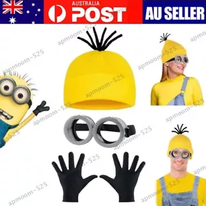 Minions Cosplay Costume Adults Kids Fancy Dress Beanie Glove Glasses Halloween - Picture 1 of 12