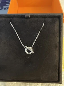 New Authentic Hermes 18k White Gold Diamond Finesse Chain Pendant Necklace - Picture 1 of 8