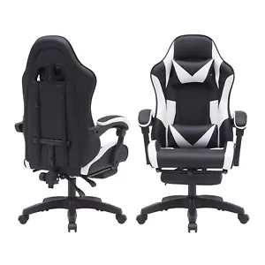 Gaming Chair Swivel Computer Racing Ergonomic Office Chair w/ Footrest White - Picture 1 of 14