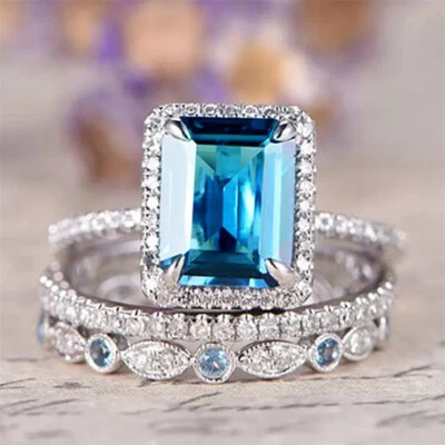 Conjunto de 3 anillos de plata 925 para mujer hermosas joyas de circonitas cúbicas talla 6-10 Foto 1 de 4