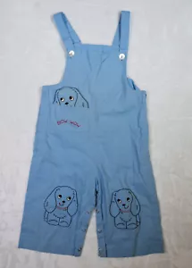Vtg 50s Boys Girls Blue Overalls Puppy Dog Embroidery Rockabilly Toddler 3T? - Picture 1 of 11