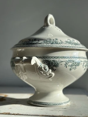 Antike Terrine, Steingut, Fayence, Französische Faïence, antikes Geschirr - Bild 1 von 4