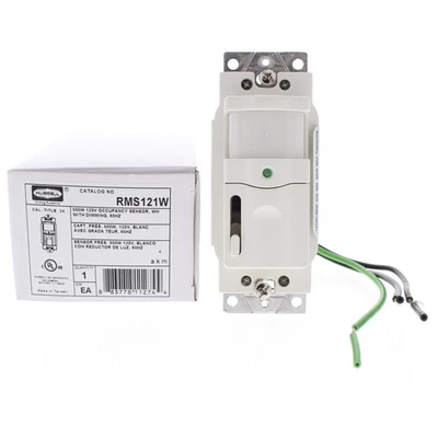 Interruptor de pared sensor de ocupación Hubbell PIR blanco con atenuación incandescente RMS121W Foto 1 de 4