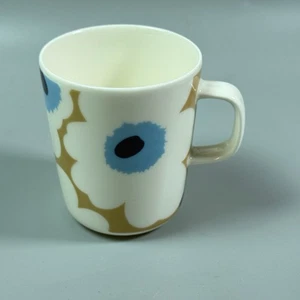 Marimekko Oiva Unikko Mug Cup Blue Bronze White Stoneware Floral - Picture 1 of 7
