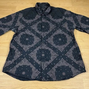 Guess Paisley Bandana Print Cowboy Longsleeve Los Angeles Black Shirt XXL 2XL - Picture 1 of 14